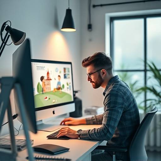 Diseñador creando una animación en su computadora