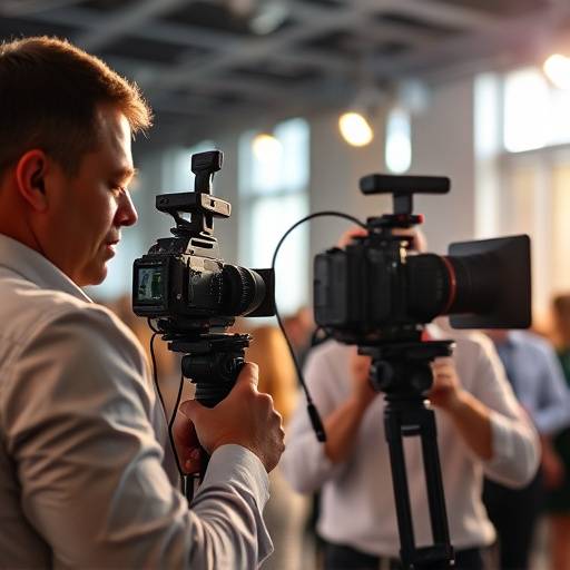 Equipo de camarógrafos filmando un evento corporativo